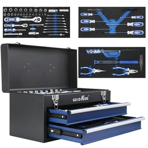 GOODKING 74 Pcs Tool Set,Household and Auto Repair Tool Kit with 3-Drawer Metal Box,TOP Factory Direct Sales OEM 17401