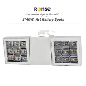 RONSE LED Commercial Spotlight Square Exhibition Showcase Art Gallery Lighting Track Spotlight Led 2*40w Adjust Spotlight