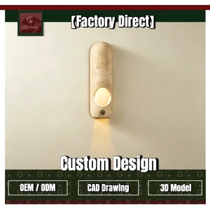 GOLDKING Bedroom Hallway Wall Beige Travertine Vertical Slab Elliptical Cutout Copper Knob Sconce OEM ODM Factory Direct