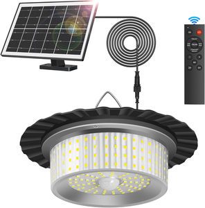Outdoor Indoor Solar Power Ceiling Shed Light 244 LED 360 Lighting Motion Sensor Pendant Light IP65 Waterproof Dimmable Remote