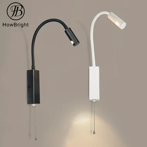 Bedside Headboard Reading Wall Lamp Pull Chain Awitch Flexible Gooseneck Lamp Black 3w Wall Mounted Led Sabbath Wall Lamp