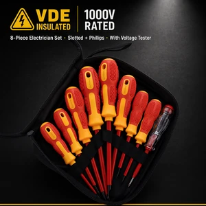 9-Piece Insulated Magnetic Screwdriver Set Electricians Repair Hardware Tool Kit Turn Black Finish Cross-Border Screwdrivers