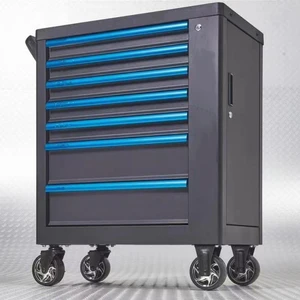 Goldenline 7 Drawers Metal Tool Box Roller Cabinet with Hand Tool Sets Steel Rolling Tool Trolley