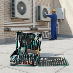 45 Pcs PK-4046G(220V Metric)Electrician Tool Set for Pipe & Electrical Installation Maintenance Service Air Conditioning Repair