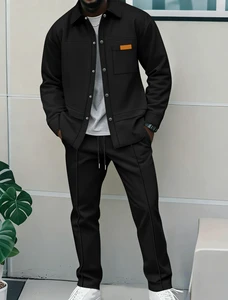 Mens Loungewear Sets 2 Piece Casual Long Sleeve Button Up Jacket Casual Pant Workout Athletic Joggers Sweatsuits For Outdoor