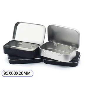 95x60x20 Mini Portable Silver Black Home Organizer Recyclable Rectangular Empty Hinged Tin Box Containers Small Storage Kit