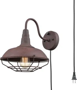 Lighting Industrial Rust Wall Sconce Plug-in Cage Wall Light Gooseneck Hardwired Sconce Lighting