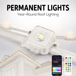 LED RGBIC Chasing Rainbow Running Flow Plastic Eave Roofline Light Strings IP65 Waterproof Outdoor Building Soffit Christmas