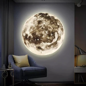 Dimmable Indoor Wall Mounted Ceiling Light Creative Bedside Round Decoration Modern LED Moon Wall Lamp