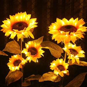 Outdoor IP44 Waterproof Christmas LED Garden Sunflower Stake Lights For Landscape Decoration
