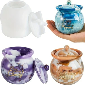 LEQU Happy And Fun Jar with Lid Silicone Mold Epoxy Resin Mold Storage Box Treat Candy Jar Jewelry Container Home Decor
