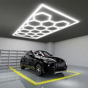 Hexagonal Garage Light with Remote Dimming & Color Tuning AC Compatible for Workshop and Garage Car Wash Station LED Lighting