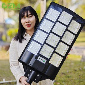 GZM All in One Solar Street Light 1500W High Lumen IP67 Waterproof LED Outdoor Lighting with Radar Motion Sensor for Garden Road