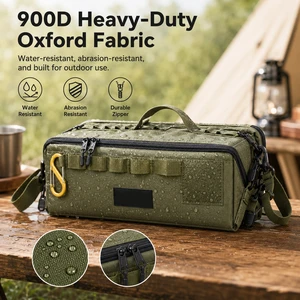 900D Oxford Large Capacity Camping Tool Organizer Bag Dual Compartment Water-Resistant MOLLE Storage Pouch Portable Outdoor Gear