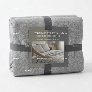 Grey Solid Jersey Knit Cooling Duvet Cover Set 100% T-Shirt Cotton Super Soft Comfy 3pcs With Zipper Closure