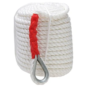 White Twisted Three Strand Nylon Anchor Rope String Cord with Thimble Boat Accessories for Swings Towing Boat Dock Line