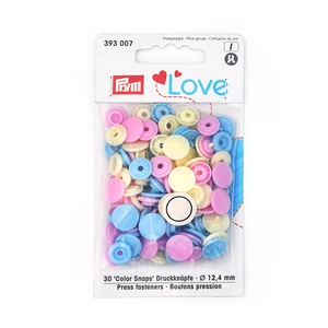 PRYM Wholesale Plastic Round Coloured Snaps Button Press Fasteners Rose/Light blue/Pearl - per pack of 30