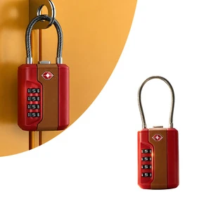 Red Brown Two Tone TSA Approved 4 Digit Cable Combination Padlock Cut Resistant Steel Wire Shackle Travel Lock