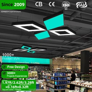 Modern Led Rectangle Chandelier Dimmable Rhombic Suspended Linear Hanging Lights Square Pendant Light for Supermarket Gym