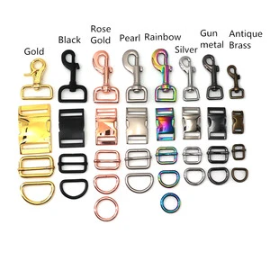 Dog Collar Hardware Metal Accessories Custom Color Size Tri-Grlide Side Release Buckle D Ring And Swivel Snap Hook