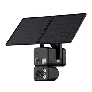 Solar Powered Dual Lens 4G WIFI 10X Optical Zoom Pan-Tilt Wide-Angle Bullet Camera CMOS IP66 Waterproof Built-in Cloud