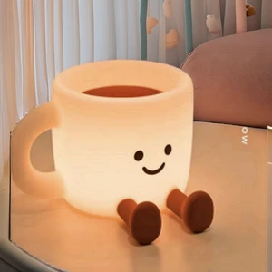 Rechargeable Silicone Rabbit-Shaped Coffee Cup with LED Night Light Colorful Pattern Control for Atmosphere Bedroom Lighting