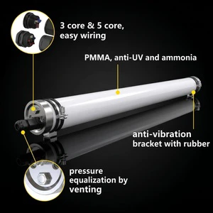 Linkable LED Tri-proof Light Fixture PMMA Housing Corrosion Proof LED Tubular Lighting IP69K LED Tubular Tri-Proof Light