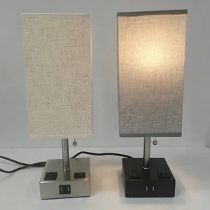 Modern Table Lamp with USB Ports & Outlets, Fabric Shade for Bedroom Hotel Nightstand