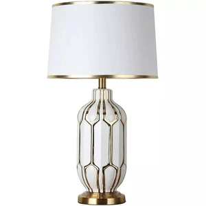 Antique Ceramic Table Light and Creative Art Bedroom Bedside Table Lamp with White or Green Base Fabric Shade
