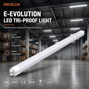 LED Tri Proof Light IP65 Waterproof IK08 Rated Linear Fixture 160LM/W CCT Switchable for Warehouse and Industrial Lighting