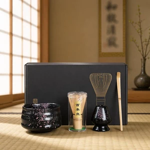 Best Sale 4 Pcs Set Handmade Matcha Set Kit Tea Towel Bamboo Scoop Spoon Whisk Chasen Holder Ceramic Bowl Matcha Kit Gift Set