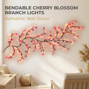 Sakura Cherry Blossom Led Vine Light Artificial Tree Branch Lamp For Bedroom Wedding Wall Hanging Decor Romantic Ambient Light