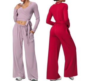 Yoga Set 2/3PCS Sports Outfits Women Fitness Tracksuit Gym Wide-leg Pants Workout Long Sleeved Female Bra Yoga Suit Sportswear