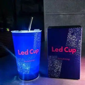Richshining Wholesale Plastic Beverage Cup Water Sensor LED Flashing Mug Custom Print Glow in the Dark Cup