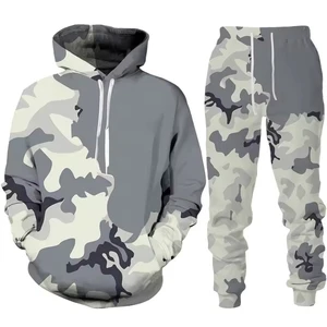 Hot Sales Men's Trendy Sporty Long-Sleeved T-Shirt Pants Print Autumn Loose Casual Style Two-Piece Thermal Digital Printed Set