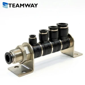 TEAMWAY Modular 360 Degree Rotary Pneumatic Manifold Block Composite Brass Quick Fitting Wall-Mounted Bulkhead Air Tube Hose
