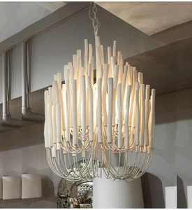 Fluo in Shock Nordic Kitchen Island White Black Led Wooden Metal Chandelier Lighting Pendant Lights for Dining Table