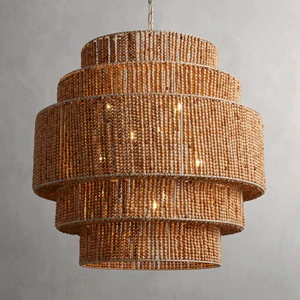 Modern Nordic Luxury Hall Restaurant Villa Hotel Stairs Vaulted or Sloped Ceiling Gold Wooden Pendant Lights