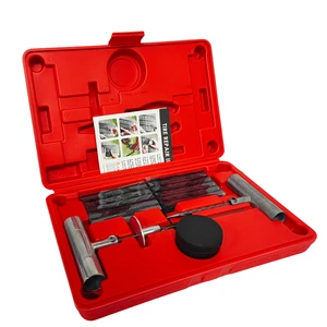 Emergency Tire Repair Kit 46pcs, with Rubber Plug Strips and Portable Air Compressor