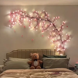 New LED Red Peach Blossom & Cherry Blossom Willow Vine Lights With Branches For Christmas Wall Décor