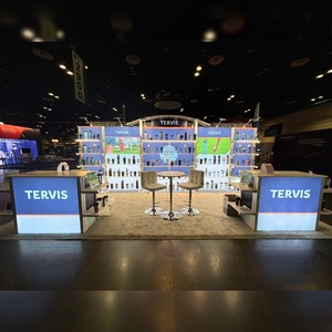 Backlit Thermos Exhibition Booth Reusable Trade Show Booth Expo Display Light Box Backdrop Exhibit Booth with Shelves, Counter