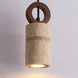 Vintage Wicker-Bedroom Restaurant Bar Travertine Wood Decorative Pendant-Lamp Minimalist Bedside Lamp