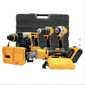 DERKALT 4PCS Cordless Tools Set High Quality Power Wrench Angle Grinder Hammer Drill Impact Driver Tool Set for Construction Use