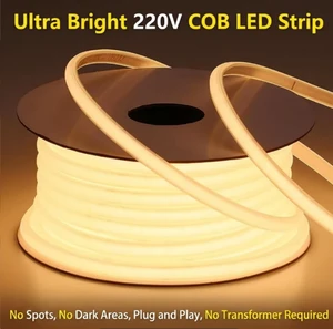 LED Strip Light 220V High Voltage IP68 Waterproof COB Strip Flexible Plug-and-Play Outdoor Building Contour Lighting