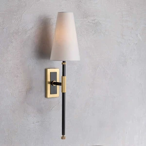 Stairs American Design E14 Fabric Lampshade Adjustable Brass Antique Recessed LED Wall Lamp for Corridor Bedroom Living Room