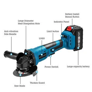 21V Cordless Lithium Power DIY Industrial 125mm Grinding Brushless Variable Speed Angle Grinder 3000Ah Battery Cutting Metal