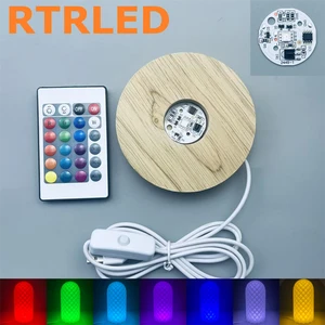 Wood Lamp Base Aromatherapy Glass Cup Decorative Figurines Rechargeable Wireless Touch Control Round LED Wood Lamp Base