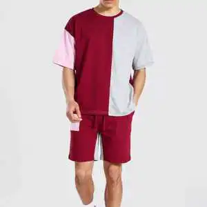 Men Stylish Summer Co Ord Set Half Sleeve Tee With Shorts Trendy Color Contrast Outfit Relaxed Street Fashion Two Piece