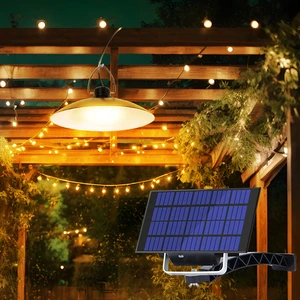 Solar LED Pendant Light IP65 Waterproof Rechargeable Dimmable Small 3M Cable Outdoor/Indoor Hanging Chandelier Garden Lighting