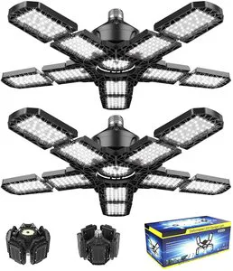 6-Panel 120W LED IP65 Rated 6500K Garage Lights Transformable 155LM Dimmable Shop Ceiling Lamps for Warehouse & Car Wash